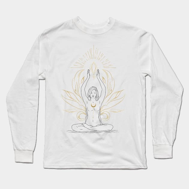 Meditation with lotus and light Long Sleeve T-Shirt by Kahytal